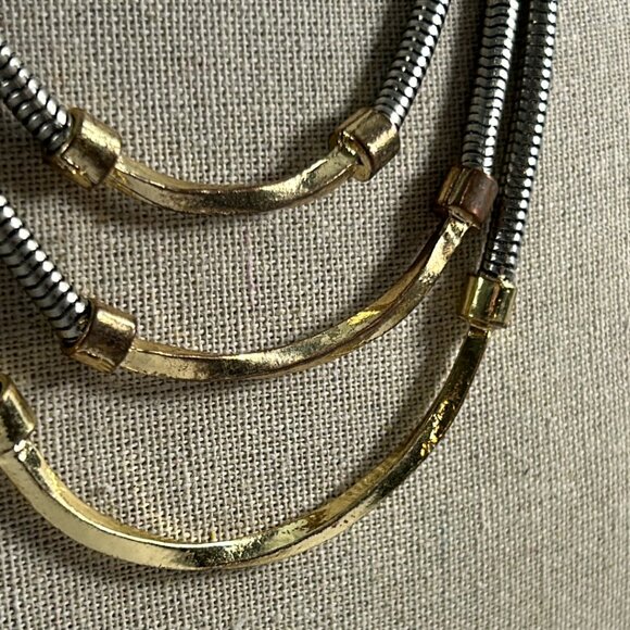 Charming Charlie 3 Tier Necklace Mixed Metal Silver Tone Snake Chain Gold Tone - Picture 4 of 9